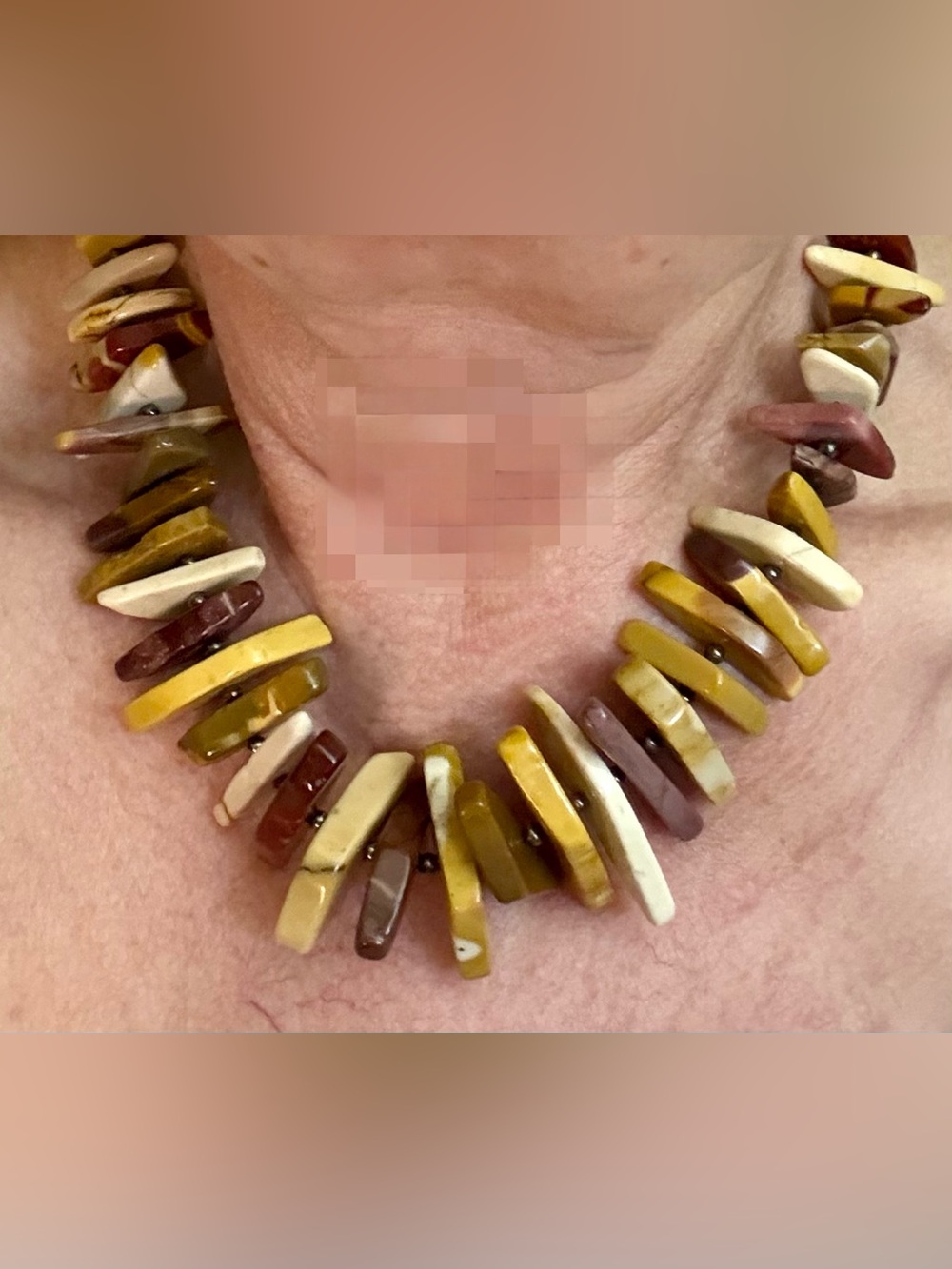 Vintage Multicolor Natural Stone Chip Necklace - Olive, Cream & Brown - Picture 5 of 5